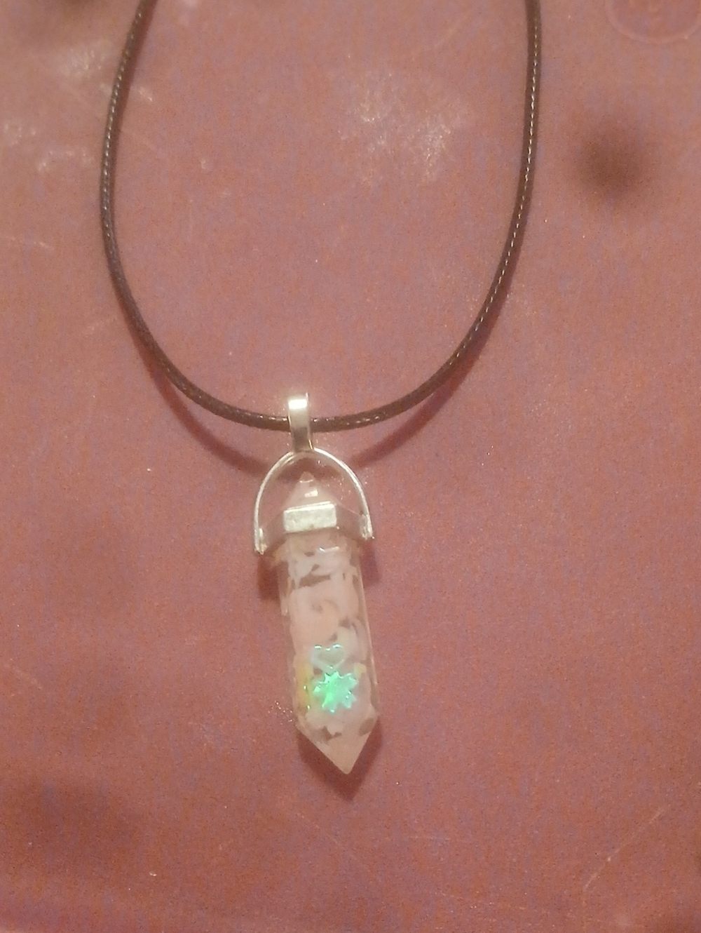 Silver-Tone Crystal Point Pendant Necklace with Iridescent Accent - Pink